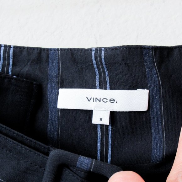 VINCE Navy Striped Straight Leg Trousers High Waist Pants ~Orig. retail $395 - Picture 3 of 12